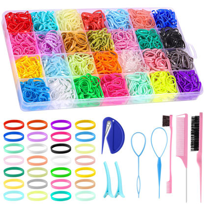 Picture of 28 Colors Rubber Bands for Hair with 8 Hair Styling Tools, 1500 Pcs Colorful Elastic Hair Ties Small Hair Rubber Bands Baby Toddler Hair Ties for Girls Hair Accessories Christmas Gifts