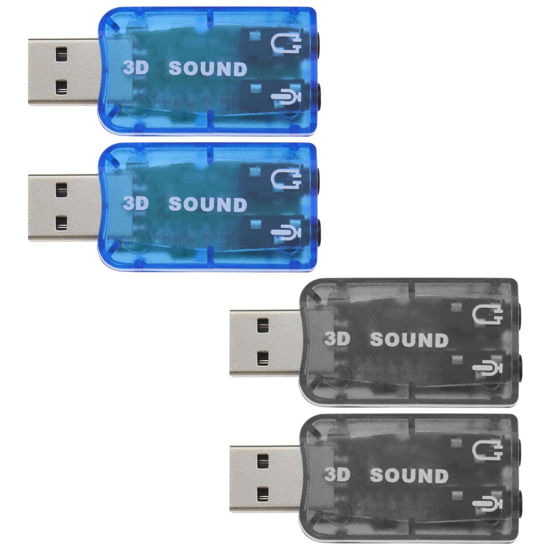 Picture of 4PCS External 5.1 USB Stereo Sound Card with 3.5mm Headphone and Microphone Ports 3D Virtual 5.1 Channel Audio Adapter Compatible with Windows 2 Black & 2 Blue