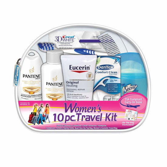 Picture of Convenience Kits International Women's Deluxe 10 Piece Kit with Travel Size TSA Compliant Essentials Featuring: Pantene Hair Products in Reusable Toiletry Zippered Bag