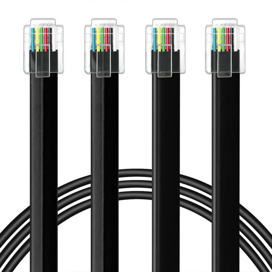 Picture of NECABLES 2Pack RJ12 Cable 10ft Phone Cord RJ12 6P6C Male to Male Straight Wired for Both Data and Voice Use Black - 10 Feet