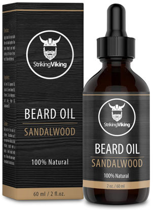 Picture of Striking Viking Beard Oil Conditioner Sandalwood Scent (Large 2 Oz) - Natural Organic Formula with Tea Tree, Argan and Jojoba Oils for Men - Promotes Growth, Softens, & Hydrates