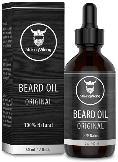 Picture of Striking Viking Beard Oil Conditioner Unscented - All Natural Organic Formula with Argan and Jojoba Oils - Softens, Smooths, and Strengthens Beard Growth