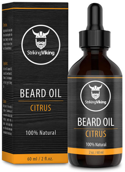 Picture of Striking Viking Scented Beard Oil Conditioner for Men (Large 2 oz.) - Natural Organic Formula with Tea Tree, Argan and Jojoba Oils with Citrus Scent - Softens, Smooths, and Strengthens Beard Growth