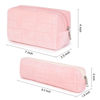 Picture of SOIDRAM Makeup Bag Checkered Cosmetic Bag Plush Pink Makeup Pouch 1Pcs Large Capacity Makeup Bags and 1Pcs Makeup Brushes Storage Bag Travel Toiletry Bag Organizer