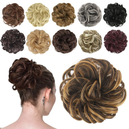 Picture of FESHFEN Messy Bun Hair Piece Hair Bun Scrunchies Synthetic Wavy Chignon Ponytail Hair Extensions Thick Updo Hairpieces for Women Girls 1PCS