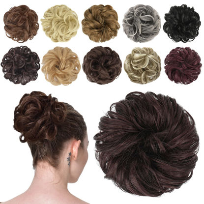 Picture of FESHFEN Hair Buns Hair Piece Hairpieces for Women Black Cherry Hair Scrunchies Thick Hair Extension Bun Messy Wavy Ponytail Scrunchy Updo Chignon 1PCS