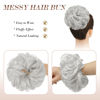 Picture of FESHFEN Messy Bun Hair Piece Hair Bun Scrunchies Synthetic Light Silver Grey Wavy Chignon Ponytail Hair Piece Thick Updo Hairpieces for Women Girls 1PCS