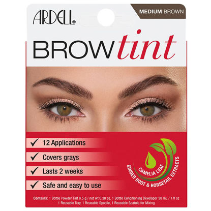 Picture of Ardell Brow Tint Medium Brown, Longer-lasting, Semi-permanent Brow Dye, with Natural Extracts, Complete Brow Tinting Kit, 1 pack