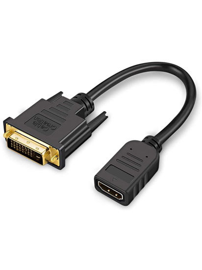 Picture of CableCreation Short Bi-Directional HDMI Female to DVI-D(24+1) Male Adapter, 0.5ft 1080P DVI-D to HDMI Converter Cable for HDTV, Projector, Gaming and More