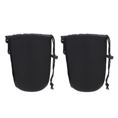 Picture of Milisten Camera Lens Carrying Pouch 2pcs Protector Bag Storage Draw Small Pouch DSLR Lens L Thermal Bags Camera Flexible Black - Case Neoprene Size Insulation for Shockproof Camera Lens Container