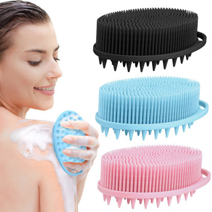 Picture of 2 in 1 Silicone Body Scrubber Shampoo Brush, Shower Body Scrubber, Silicone Bath Scrubber,Exfoliating Body Scrubber, Scalp Massager, Silicone Loofah Body Scrubber, Clean Sanitary,Rapid Foaming-3 Pack