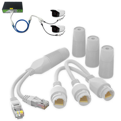 Picture of Ethernet Splitter, Waterproof PoE Combiner Splitter Adapter, Run 2 IP Cameras on 1 Network Cable