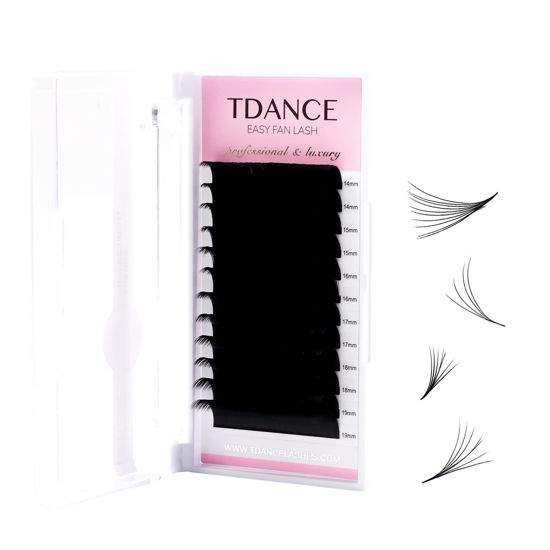 Picture of TDANCE Eyelash Extension Supplies Rapid Blooming Volume Eyelash Extensions Thickness 0.12 D Curl Mix 14-19mm Easy Fan Volume Lashes Self Fanning Individual Eyelashes Extension (D-0.12,14-19mm)