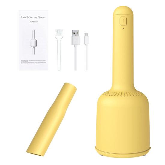 Picture of DobeTiny Mini Desktop Vacuum Cleaner USB Charging,Design of Two Suction Modes.Tiny Tabletop dust Sweeper-Cordless with Vacuum Nozzle Cleaning Brush for/Home/School/Office/Keyboard (Yellow)