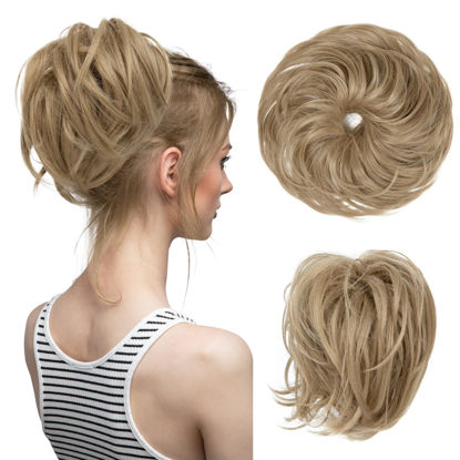 Picture of CJL HAIR Large Messy Bun Hair Piece Wavy Curly Scrunchies Synthetic Chignon Ponytail Hair Extensions Thick Updo Hairpieces for Women (Curly, Straight, Ash Blonde)