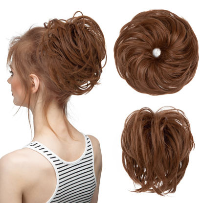 Picture of CJL HAIR Large Messy Bun Hair Piece Wavy Curly Scrunchies Synthetic Chignon Ponytail Hair Extensions Thick Updo Hairpieces for Women (Curly, Straight, Light Auburn)