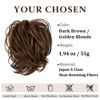 Picture of CJL HAIR Large Messy Bun Hair Piece Wavy Curly Scrunchies Synthetic Chignon Ponytail Hair Extensions Thick Updo Hairpieces for Women (Curly, Straight, Dark Brown/Golden Blonde)