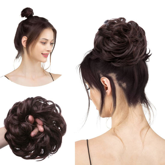 Picture of CJL HAIR Large Messy Bun Hair Piece Wavy Curly Scrunchies Synthetic Chignon Ponytail Hair Extensions Thick Updo Hairpieces for Women (Dark Chestnut Brown)