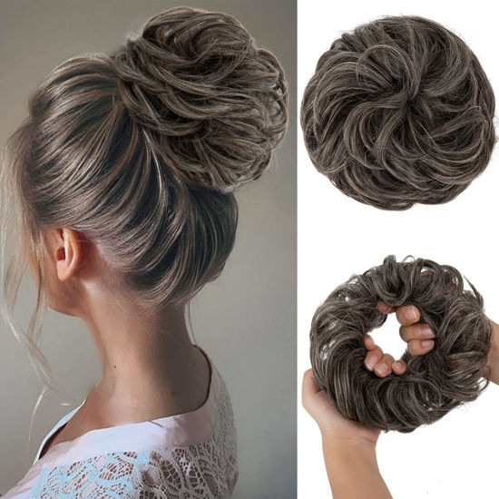 Picture of CJL HAIR Large Messy Bun Hair Piece Wavy Curly Scrunchies Synthetic Ponytail Hair Extensions Thick Updo Hairpieces for Women Girls Kids