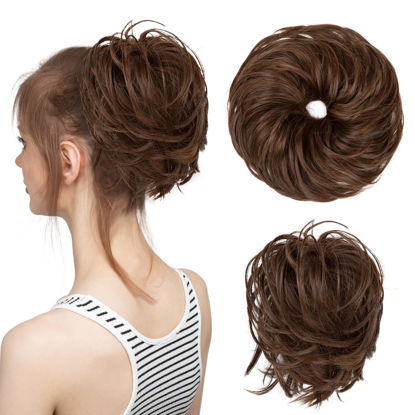 Picture of CJL HAIR Large Messy Bun Hair Piece Wavy Curly Scrunchies Synthetic Chignon Ponytail Hair Extensions Thick Updo Hairpieces for Women (Curly, Straight, Light Brown)