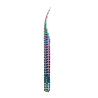 Picture of VAVALASH Lash Tweezers For Eyelash Extensions Rainbow Ripples Curved Isolation Tweezers For Making Volume And Classic Fans 1 PCS Professional Individual Lashes Tweezer (Rainbow, V06）