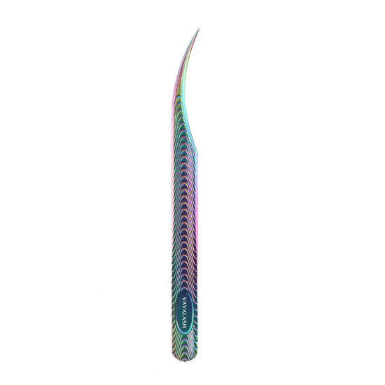 Picture of VAVALASH Lash Tweezers For Eyelash Extensions Rainbow Ripples Curved Isolation Tweezers For Making Volume And Classic Fans 1 PCS Professional Individual Lashes Tweezer (Rainbow, V06）