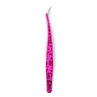 Picture of VAVALASH Lash Tweezers For Eyelash Extensions Pink Ice Crack 45 Degrees Tweezers For Making Volume And Classic Fans 1 PCS Professional Individual Lashes Tweezer (Pink, V03）