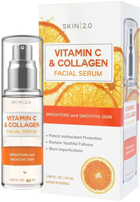 Picture of Skin 2.0 Vitamin C and Collagen Face Serum - Helps with Dark Spots & Acne, Fights Signs of Aging, Skin Brightening Facial Serum - Cruelty Free Korean Skincare For All Skin Types - 1.69 Fl. oz