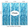 Picture of Wavy Tinsel Foil Fringe Curtains 3 Pack Teal Blue Backdrop for Mermaid Birthday,Under The Sea Party,Baby Shark Birthday Decorations(3.2 ft x 6.6 ft)