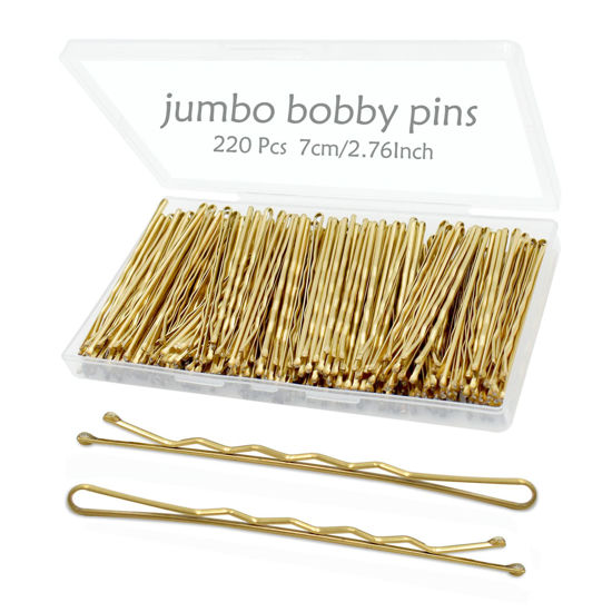 Picture of YINGFENG 220pcs 2.76 Inch Large Bobby Pins Blonde, Jumbo Hair Bobby Pins, Long Gold Bobby Pins with Box, Reusable Non Slip Hair Pins, Big Bobby Pins Great for Thick Hair