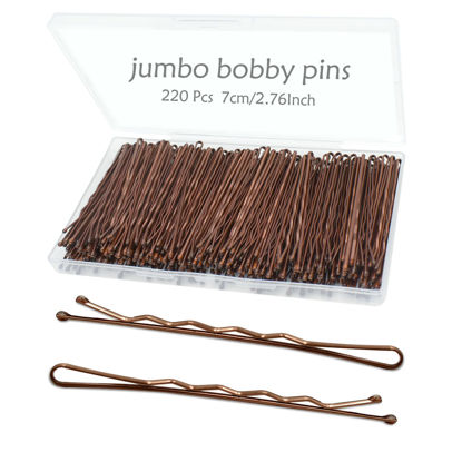 Picture of YINGFENG 220pcs 2.76 Inch Large Bobby Pins Brown for Women, Jumbo Hair Bobby Pins, Long Bobby Pins with Box, Reusable Non Slip Hair Pins, Big Bobby Pins Great For Thick Hair