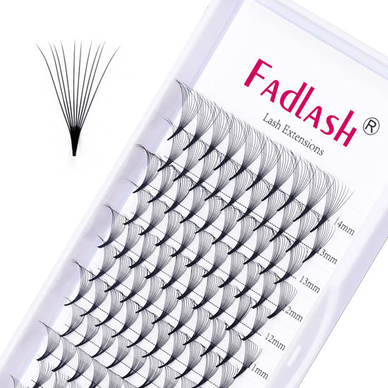 Picture of Premade Lash Extensions Fans 10D 0.07 Thickness DD Volume Lash Extensions Pre Made Fanned Pointed Base Middle Stem Premade Lash Fans Supplies (10D-0.07DD, 8-14mm)