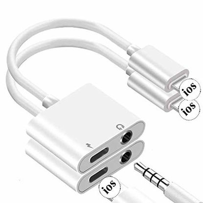 Picture of [2 Pack] Headphone Adapter for iPhone,3.5mm Jack Adapter Dual Ports Dongle Charge Jack AUX Audio with iPhone 11/11Pro/11Pro Max/XR/Xs/Xs Max/X/8/8Plus 7/7Plus-T015