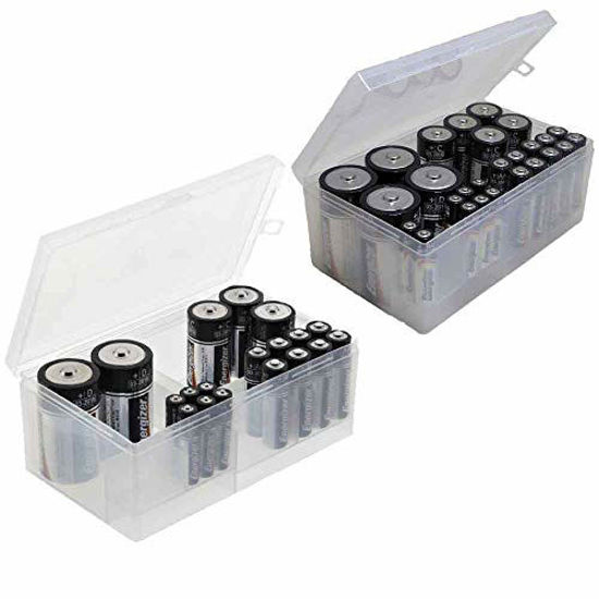 Picture of Battery Storage Organizer Box Case, Holder with Hinged Clear Cover, Various Sizes (2 Pack)