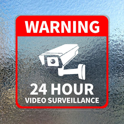 Picture of Video Surveillance Sticker Vinyl 6 x 6 Inch 24 Hour CCTV Camera Warning Security Decal for Window Door Business 5 Pack