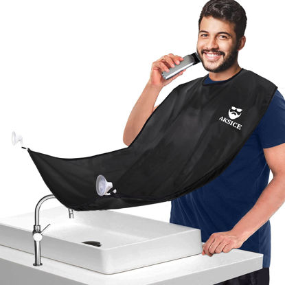 Picture of Aksice Beard Bib Beard Apron - Beard Hair Catcher for Men Shaving & Trimming, Non-Stick Beard Cape Grooming Cloth, Waterproof, with 4 Suction Cups, Best Gifts for Men - Black