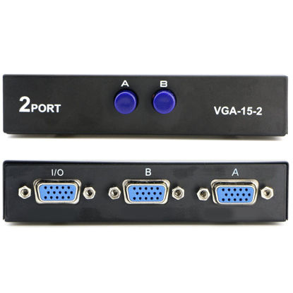 Picture of PASOW VGA 2 in 1 Out 2 Port VGA Switch Press Button Two Way VGA Vedio Switch for PC TV Monitor -Black