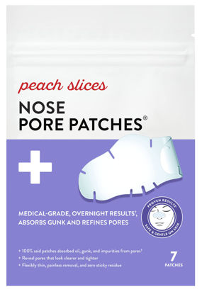 Picture of Peach Slices | Nose Pore Patches | Medical-Grade Hydrocolloid | Targets Pores & Pimples | Absorbs Oil Overnight | Vegan | Cruelty-Free | Facial Skin Care Products | 7 Ct