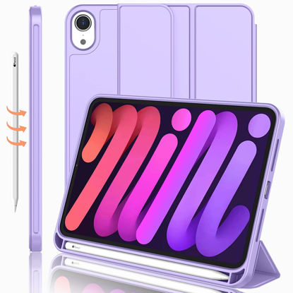 Picture of iMieet New iPad Mini 6 Case (8.3-Inch,2021 Model), iPad Mini 6th Generation Case with Pencil Holder [Support iPad 2nd Pencil Charging/Pair], Trifold Stand Smart Case with Soft TPU Back,Clove Purple