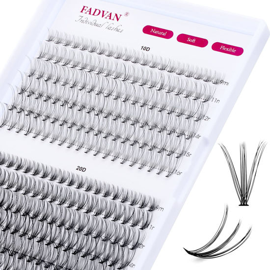 Picture of Lash Clusters 240Pcs Individual Lashes 30D 40D 9-16mm Mixed D Curl 0.07 Cluster Lashes Natural Soft Wispy False Eyelashes DIY Eyelash Extensions at Home by FADVAN (10D+20D-0.07D, 9-16mm)