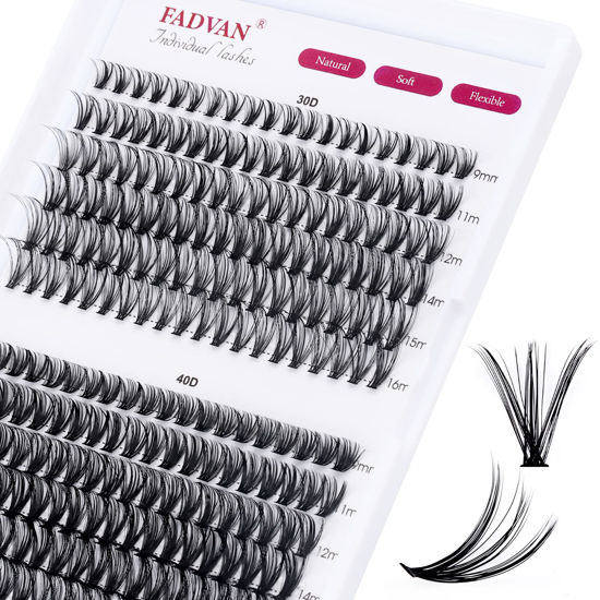 Picture of Individual Lashes 240Pcs DIY Eyelash Extension 30D+40D C Curl Mixed 9-16mm Cluster Lashes Natural Wispy Reusable Mink Lash Cluster at Home by FADVAN (30D+40D-0.07C, 9-16mm)