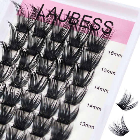 Picture of Cluster Lashes Mixed Length Individual Lashes D Curl Lash Clusters Volume Eyelash Clusters DIY Lash Extension Kit Fluffy Cluster Eyelash Extensions (02-0.07D, 9-16mm)