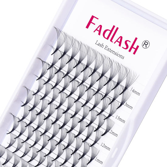 Picture of Volume Lash Extensions Mixed Tray 0.07 C Curl 10D Premade Fans Eyelash Extensions 8-14mm Premade Lash Fans Pointed Base Middle Stem Russian Volume Lashes (0.07-C, 8-14mm Mix)