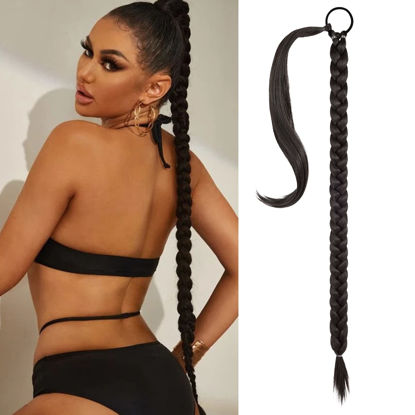 Picture of SEIKEA Long DIY Braided Ponytail Extension with Hair Tie Straight Wrap Around Hair Extensions Ponytail Natural Soft Synthetic Hair Piece Daily Wear Black Brown 38 Inch (After Braided 34 Inch)