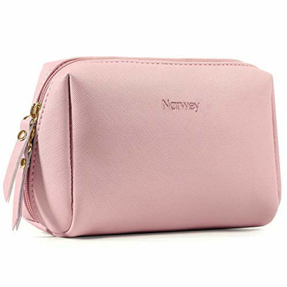 Picture of Small Vegan Leather Makeup Bag for Purse Travel Makeup Pouch Mini Cosmetic Bag for Women and Girls (Small, Pink)