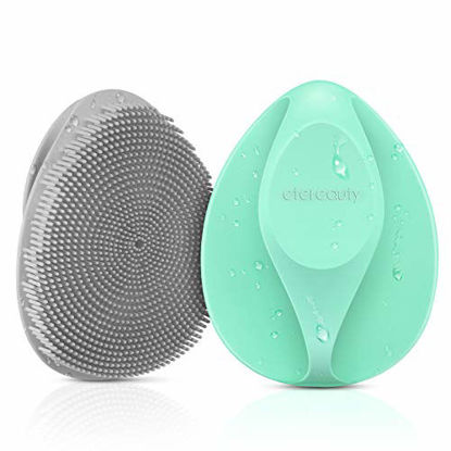 Picture of Silicone Face Scrubber Exfoliator Brush, ETEREAUTY Manual Facial Cleansing Brush Pad Soft Face Cleanser for Exfoliating and Massage Pore for All Skin Types, Gray and Green