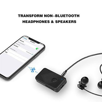 Picture of Bluetooth 4.2 Receiver, YINEME Bluetooth Car Kit Wireless Aux Adapter Portable, Pairing with 2 Devices, Built-in Microphone, 3.5mm for Car/Home Audio Stream