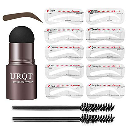 Picture of URQT One Step Eyebrow Stamp Shaping Kit - Professional Brow Powder Stamp Makeup with 10 Reusable Eyebrow Stencils Eyebrow Razor and Eyebrow Pen Brushes, Long Lasting Buildable Eyebrow Makeup (Ebony)