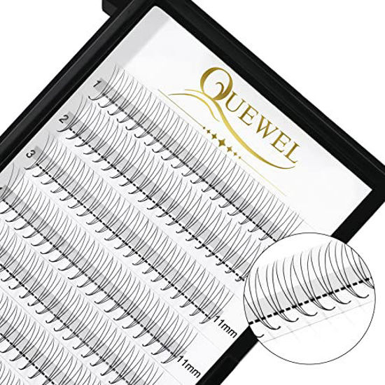 Picture of QUEWEL Premade Fans Middle Part 3D/4D/5D/6D/7D/8D/10D | 0.07 0.10 | Curl C/D | 10 - 18mm Length | Long Lasting Easy Application Short Stem Russian Volume Eyelash Extensions (3D-0.10C-Mix9-16)