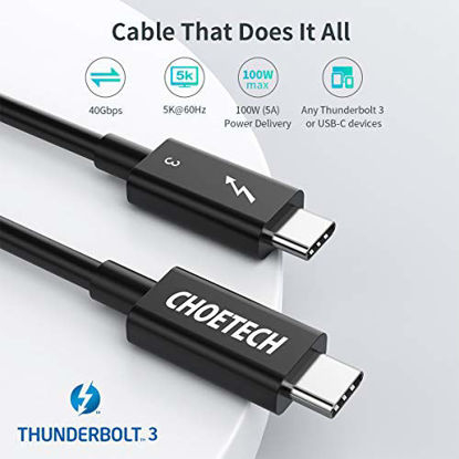 Picture of CHOETECH 40Gbps Thunderbolt 3 Cable, 2.6FT 100W Fast Charging Type-C to Type-C Cable,Work with MacBook Pro, All USB C Laptops -Intel Certified